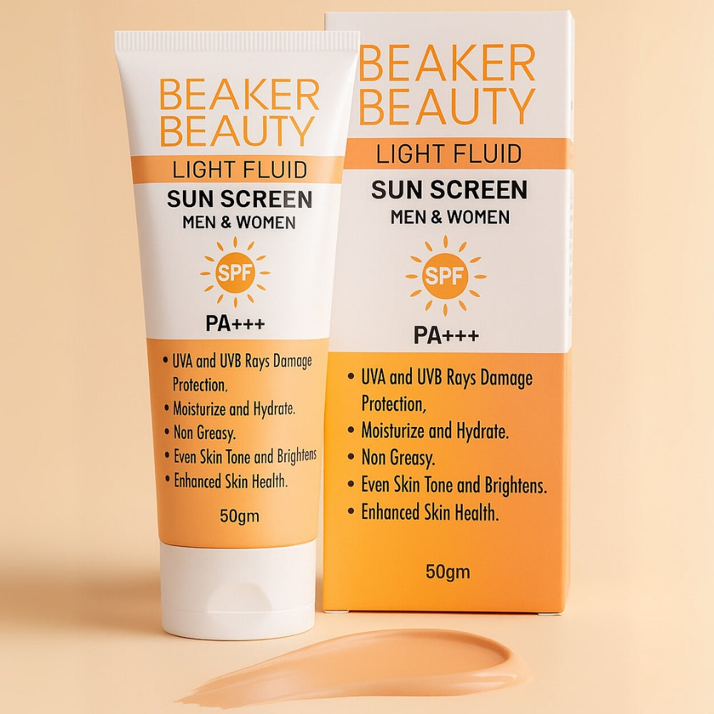 Beaker Beauty Light Fluid Sunscreen SPF PA+ Lightweight, Broad-Spectrum UVA/UVB Protection, Hydrating & Anti-Ageing Formula
