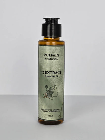 Zulfain 12 Extract Organic Hair Oil – Enriched with Vitamin E, Castor & Rosemary Oil