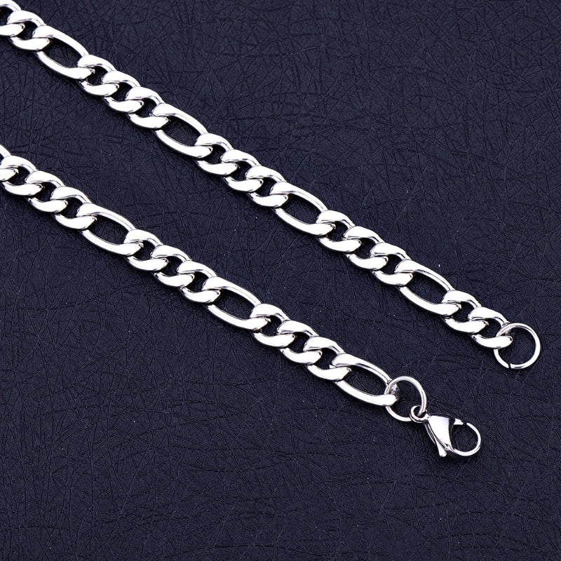 Durable & Glossy Finish Men’s Solid Stainless Steel Figaro Chain Bracelet
