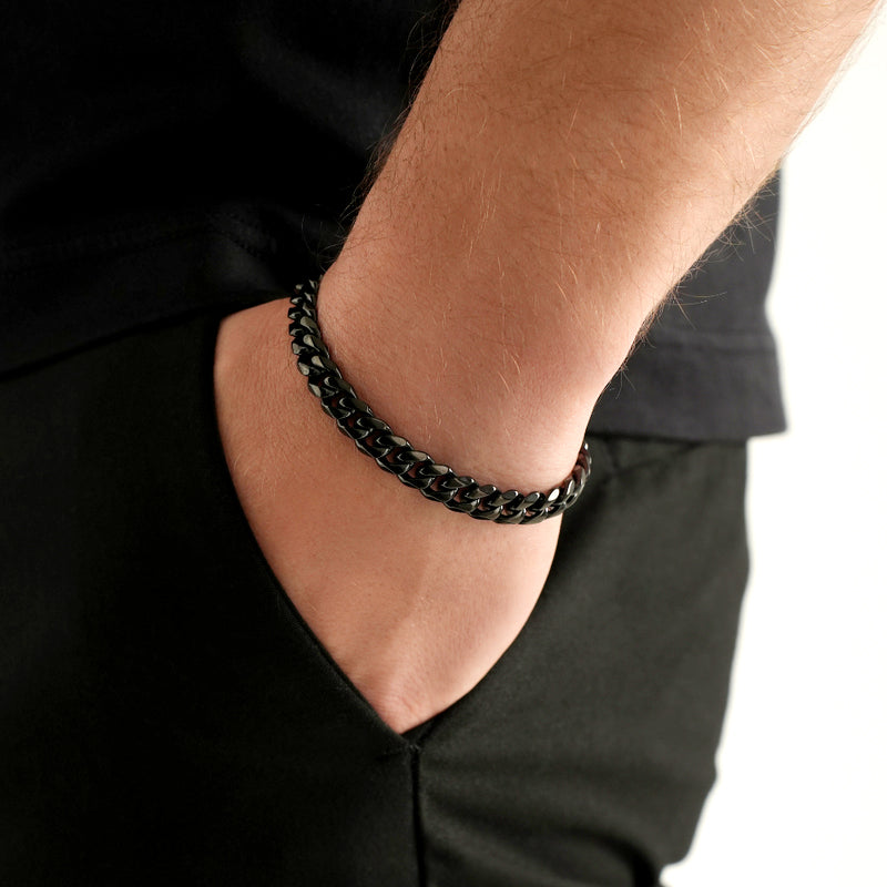 Stylish Black Stainless Steel Franco Chain Bracelet for Men & Women