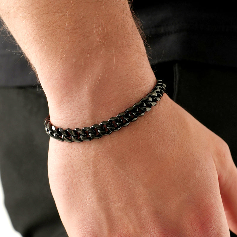 Stylish Black Stainless Steel Franco Chain Bracelet for Men & Women