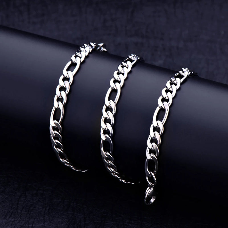 Durable & Glossy Finish Men’s Solid Stainless Steel Figaro Chain Bracelet