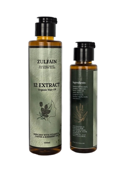 Zulfain 12 Extract Organic Hair Oil – Enriched with Vitamin E, Castor & Rosemary Oil