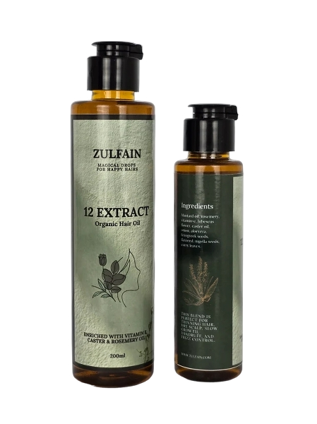 Zulfain 12 Extract Organic Hair Oil – Enriched with Vitamin E, Castor & Rosemary Oil