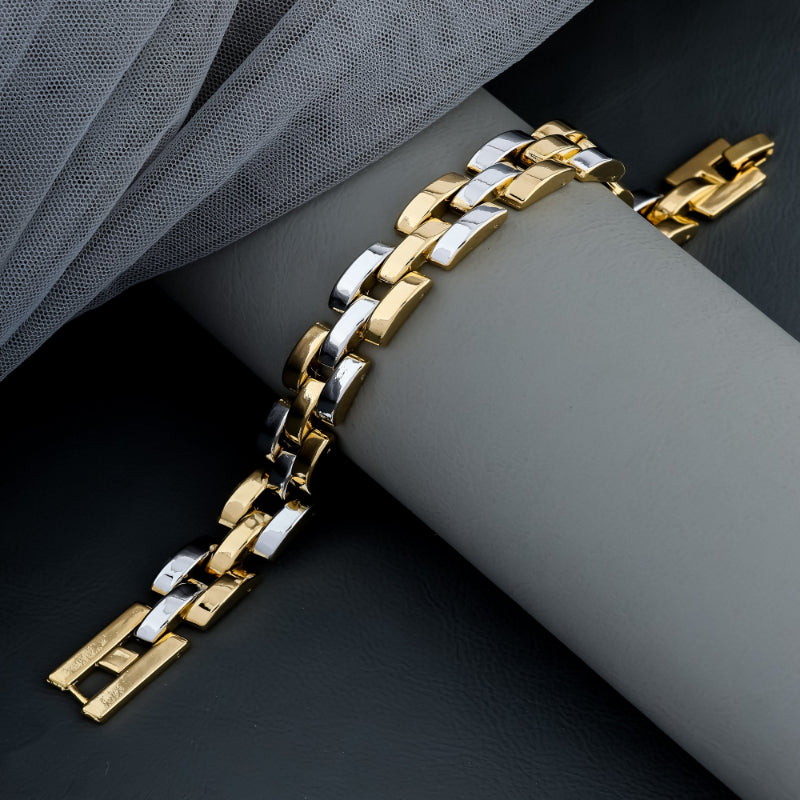 Dual-Tone Stainless Steel Chain Link Bracelet – Modern Unisex Fashion Jewelry