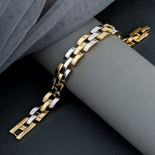 Dual-Tone Stainless Steel Chain Link Bracelet – Modern Unisex Fashion Jewelry