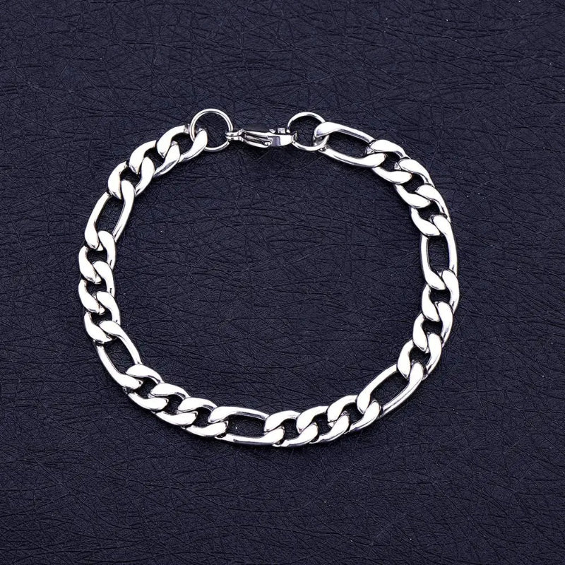 Durable & Glossy Finish Men’s Solid Stainless Steel Figaro Chain Bracelet