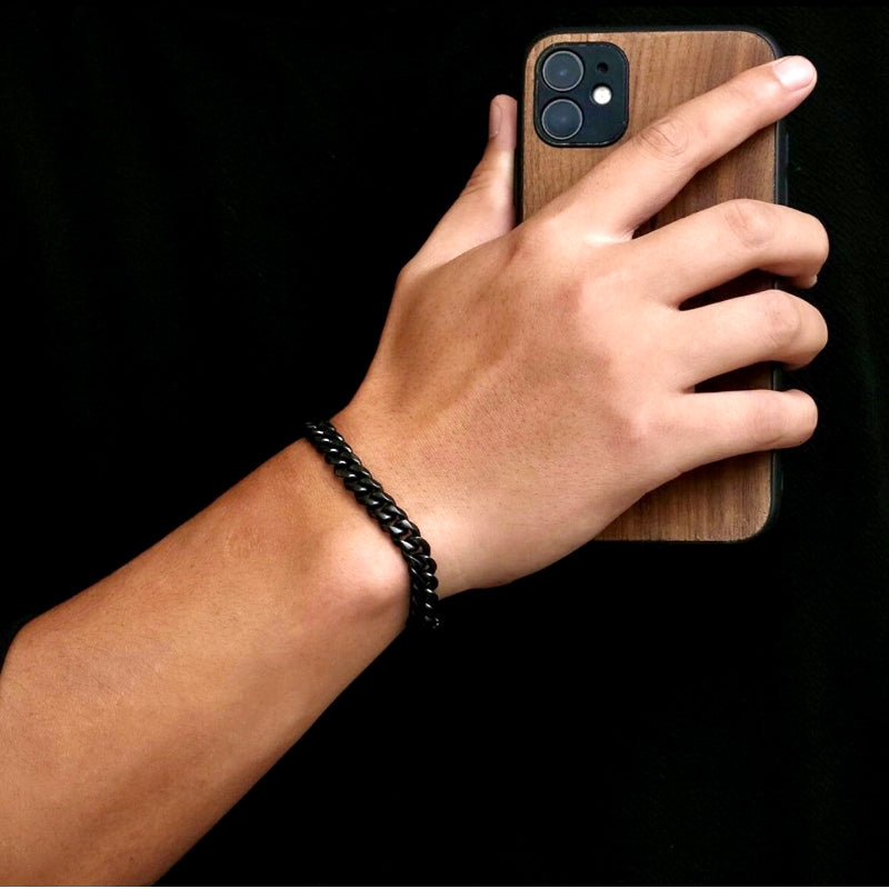 Stylish Black Stainless Steel Franco Chain Bracelet for Men & Women