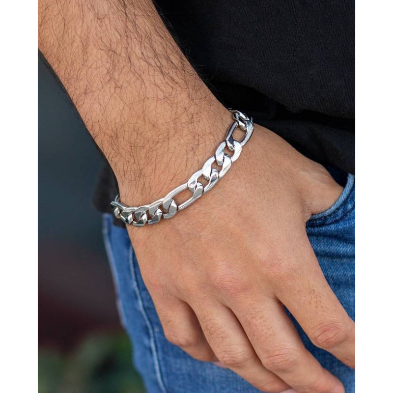 Durable & Glossy Finish Men’s Solid Stainless Steel Figaro Chain Bracelet