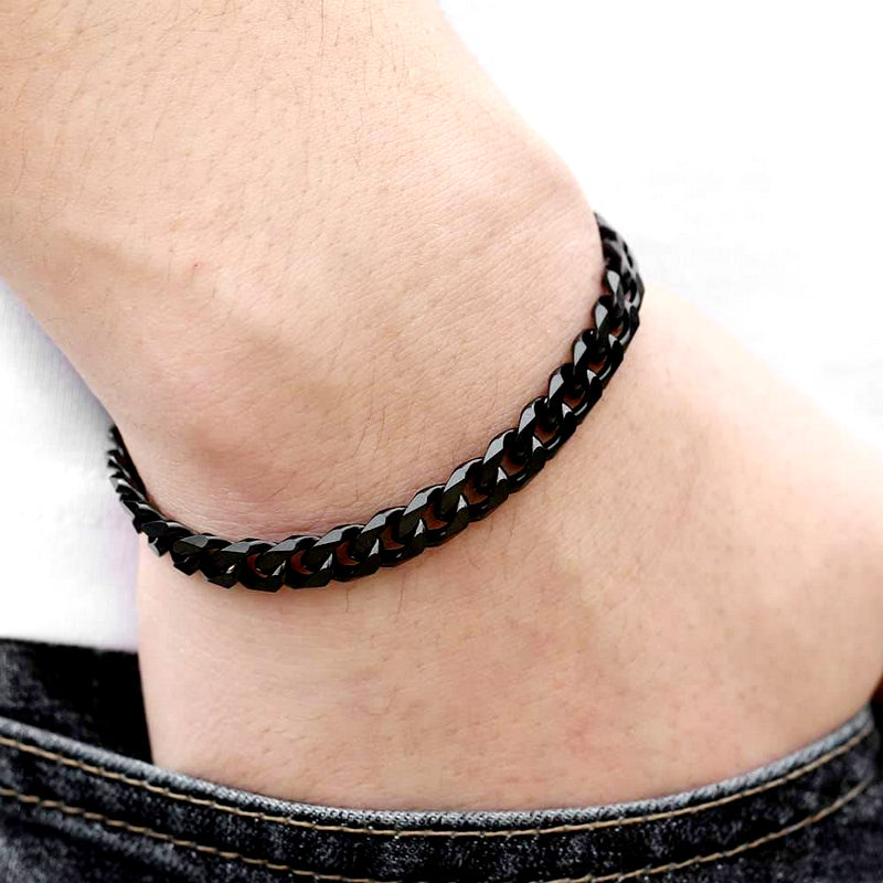 Stylish Black Stainless Steel Franco Chain Bracelet for Men & Women
