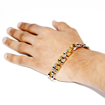 Dual-Tone Stainless Steel Chain Link Bracelet – Modern Unisex Fashion Jewelry