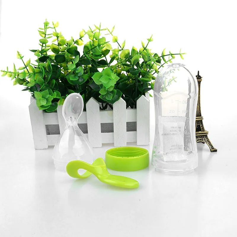 Infant Baby Silica Gel Bottle with a spoon newborn baby food supplement Rice Cereal Bottles Milk feeder