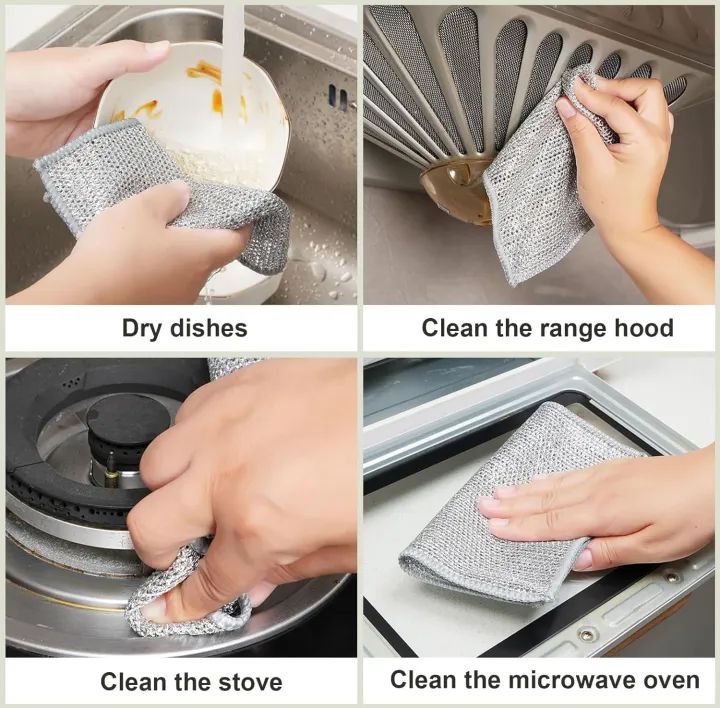 Pack of 4 Kitchen Steel Mesh Wire Dish Washer Cleaning Cloth